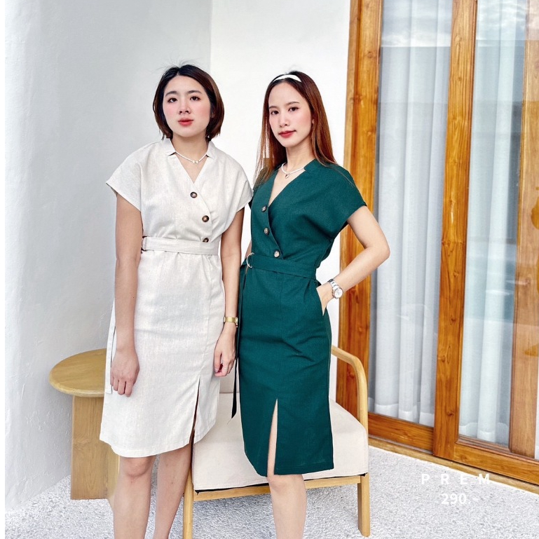 ⟡ ̫ 🌤️𝑴𝒂𝒓𝒍𝒊𝒏 𝑫𝒓𝒆𝒔𝒔  ⟡ เดรสมาลิน ทรงสวย มีเข็มขัดและกระเป๋าข้างจ้า #213🫶🏻