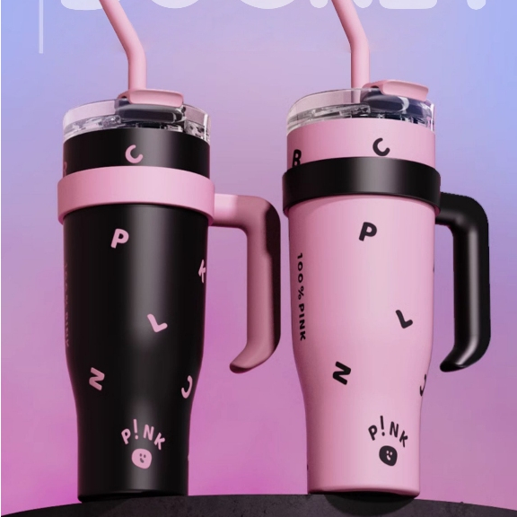 BLACKPINK แก้วเยติ ดำชมพู ขนาด1200มล.304 สแตนเลส แก้วกาแฟ สวย จัดส่งจากกรุงเทพ