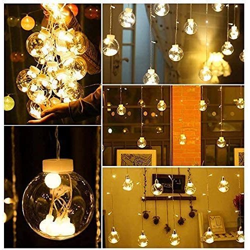 Ball curtain lights for decoration, cute design, 2.5 meters, warm white color, adjustable 8 times.ไฟ