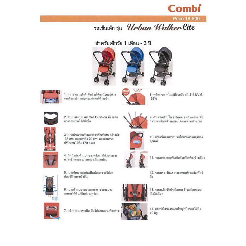 8,900 บาท ⚜️รถเข็นเด็ก ยี่ห้อ combi รุ่น UR300c
