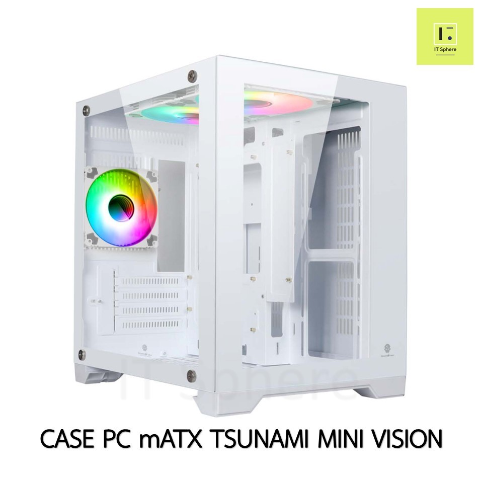 mATX CASE (NP) TSUNAMI MINI VISION GAMING BLACK WHITE เคส เคสPC PC casepc สีดำ สีขาว ดำ ขาว ARGB Panorama Tempered Glass