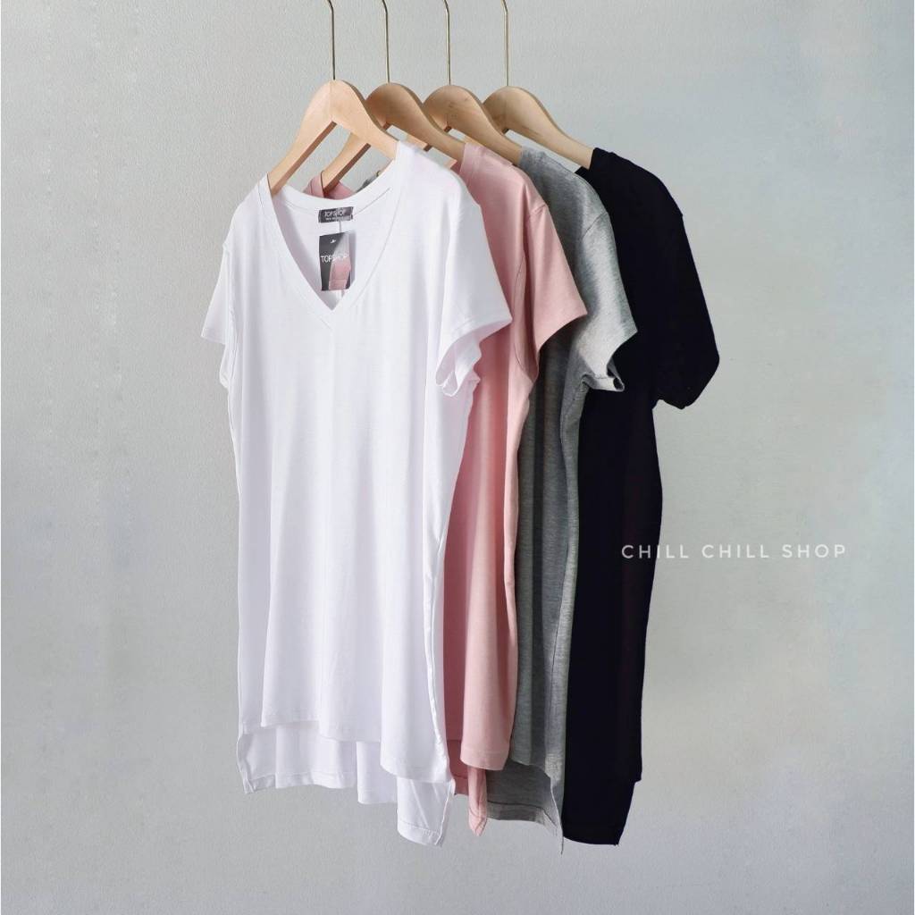 เสื้อคอวีหน้าสั้น-หลังยาว​ ผ้าเรย่อนเนื้อนิ่มเด้ง