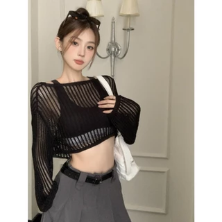 Cicishop(73290)เสื้อครอปผ้าถักสีพื้น ทรงสวย ใส่คู่กับอะไรก็เข้ากัน ตัวแม่สาวแซ่บเหมาะมาก