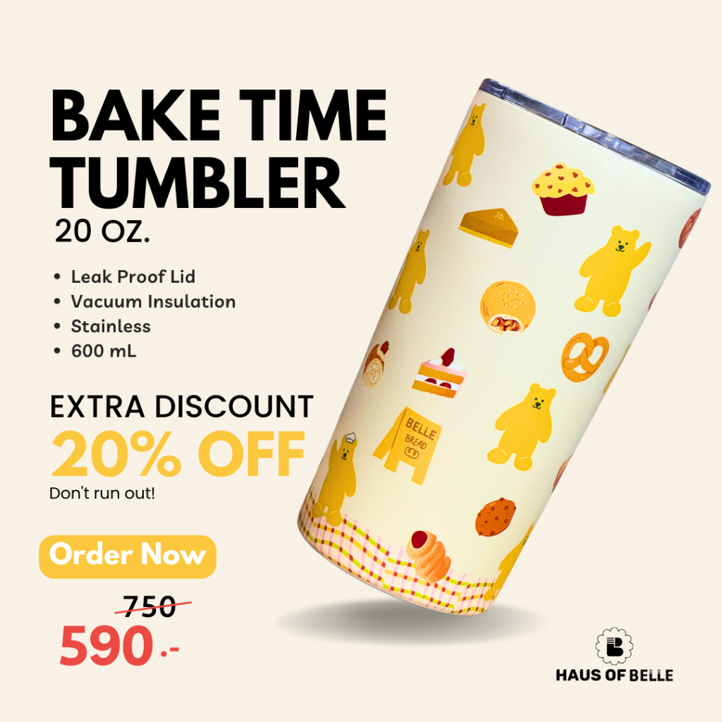 กระบอกน้ำ Tumbler เก็บความร้อนความเย็น 6-8 ชั่วโมง วัสดุสแตนเลสสตีล ลายBAKE TIME ขนาด 600 ml.