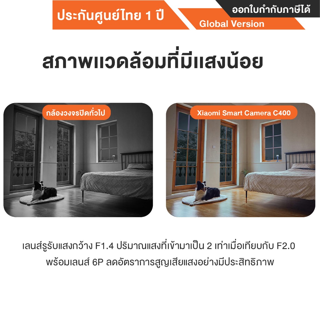 Xiaomi Smart Camera C400 กล้องวงจรปิดความละเอียด 2.5K รองรับ SD Card 256GB - Global Version ประกันศูนย์ไทย 1ปี