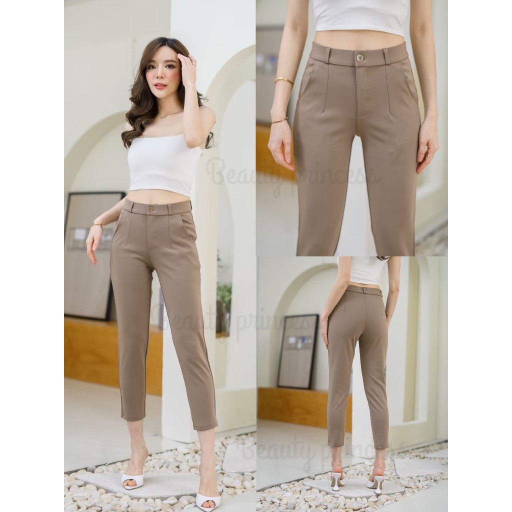 กางเกง 8 ส่วนเอวสูงผ้าโรเชฟป้ายwinner