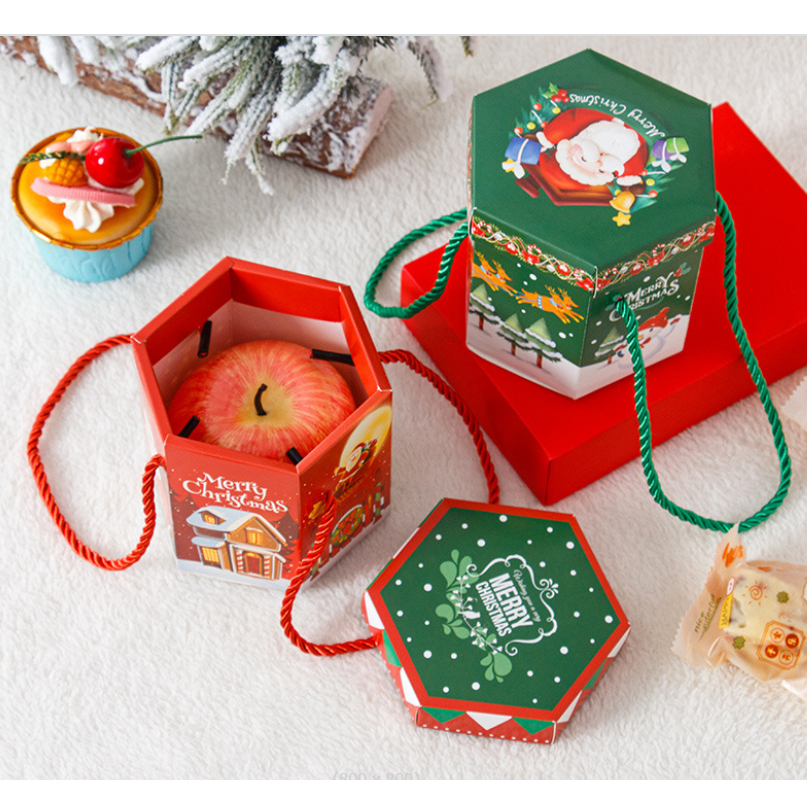 GIFT BOX Christmas กล่องของขวัญ หกเหลี่ยม ลายคริสต์มาส สินค้าพร้อมส่ง