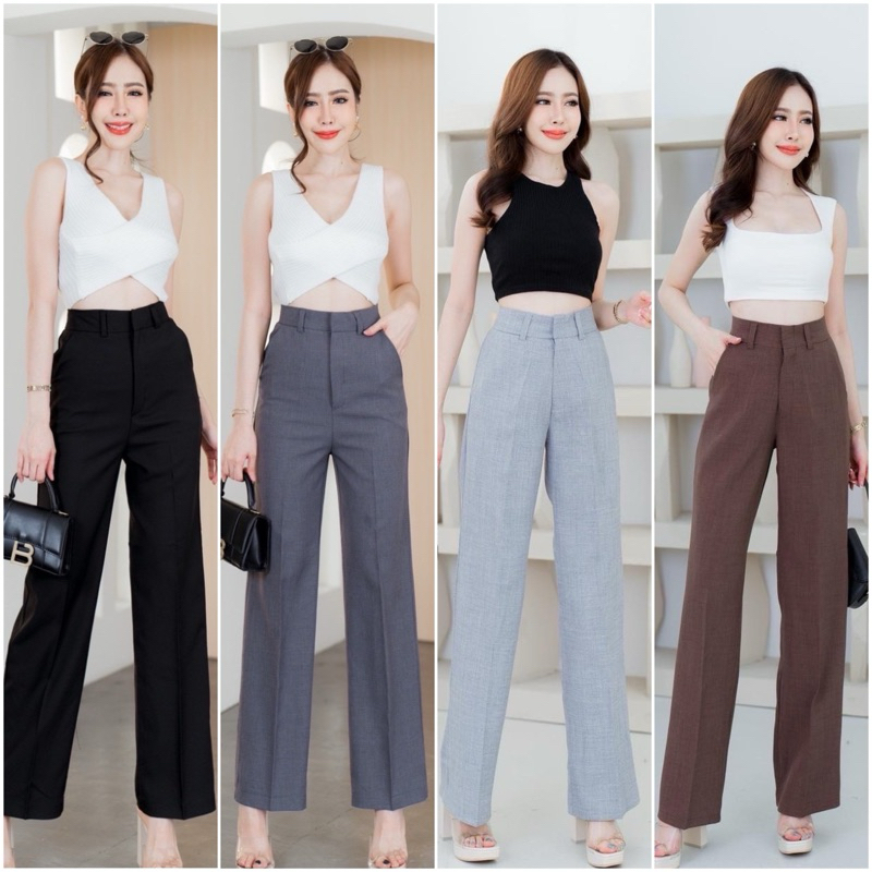 กางเกงขากระบอกกลาง S-2XL (ผ้าคอตตอลสลาฟ) #รุ่นใหม่มีหูเข็มขัดP