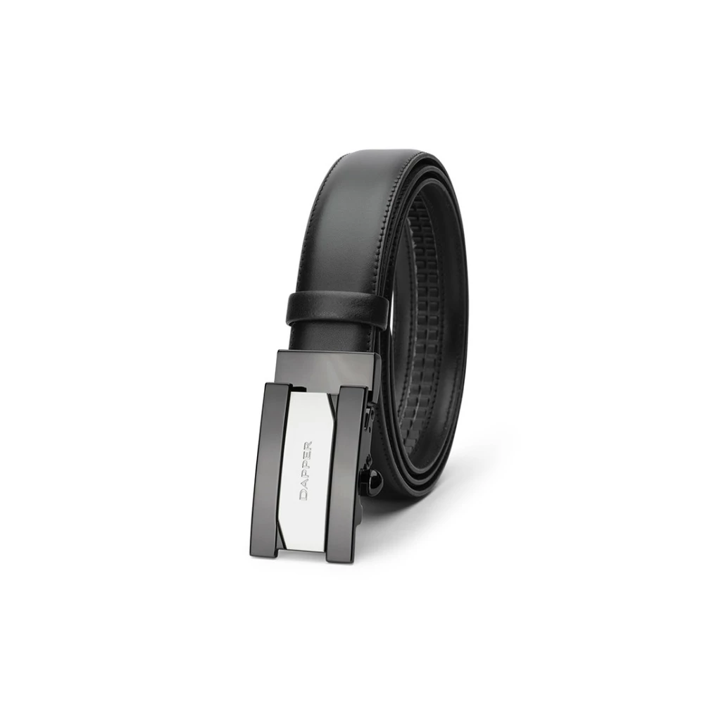 DAPPER เข็มขัดหนังแท้ ปรับสายได้ Ratchet Belt with Automatic Click Buckle สีดำ (BBC/BK/1276AG3) thumbnail 3