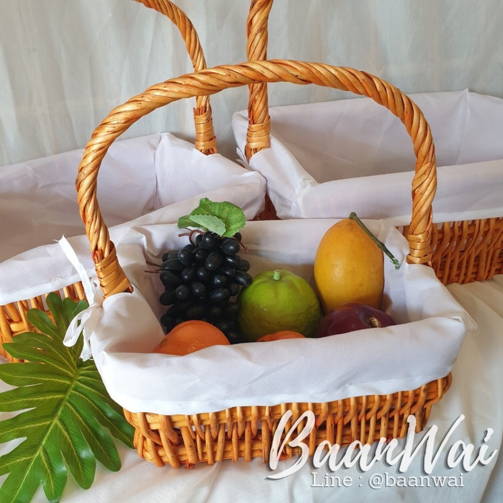 บ้านหวาย-กระเช้าพรีเมี่ยม Code-004 VIP ทรงเหลี่ยม+บุผ้า