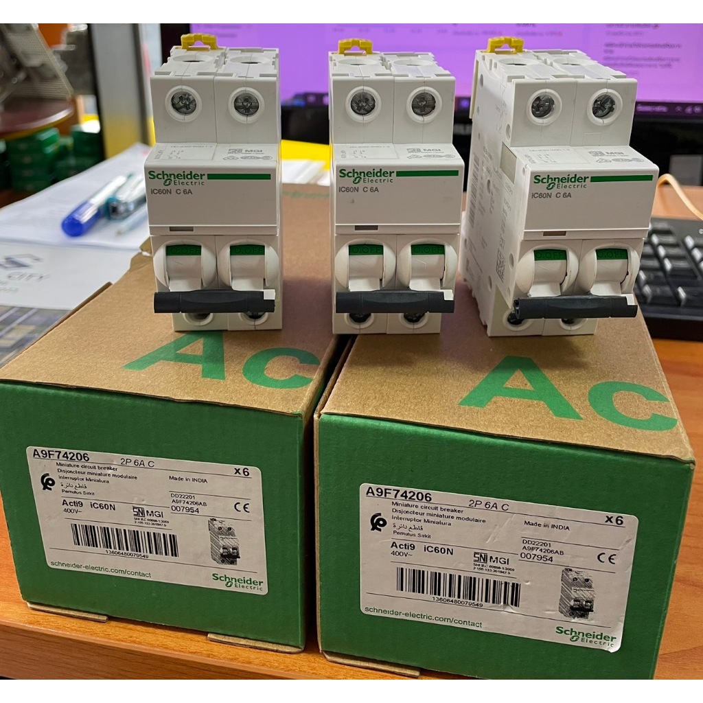 MINIATURE CIRCUIT BREAKER IC60N 2P 6A C A9F74206 "SCHNEIDER"***ราคาต่อ1ชิ้น***สามารถออกใบกำกับภาษียอ