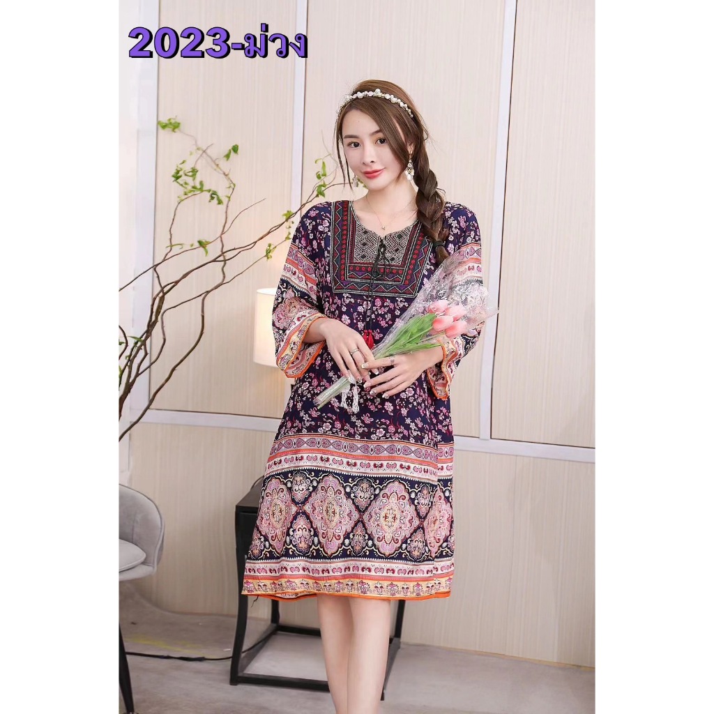 พร้อมส่ง มินิเดรสสาวอวบสไตล์โบฮีเมียน ตรงไซส์100% 808#