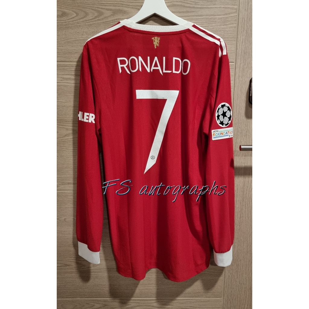 เสื้อเหย้า Manchester United Authentic Home 2021/2022 แขนยาว Full UCL + Ronaldo 7