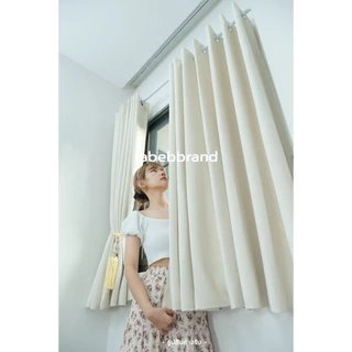 ผ้าม่านทึบ กันแสง สีครีม "พร้อมส่ง1วัน" ภาพงานจริง เนื้อผ้าสวย หนา ไร้รอยต่อ (ห่วงตาไก่) หน้าต่าง-ประตู @fabebbrand