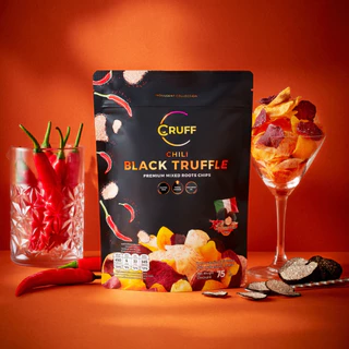 CRUFF CHILI BLACK TRUFFLE Premium Mixed Roots Chips ครัฟ มันหลากสีทอดอบกรอบ รสชิลีแบล็คทรัฟเฟิล 75ก.