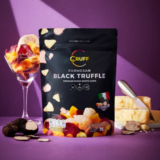 CRUFF ครัฟ มันหลากสีทอดอบกรอบ รสพาร์เมซานแบล็คทรัฟเฟิล 75ก.