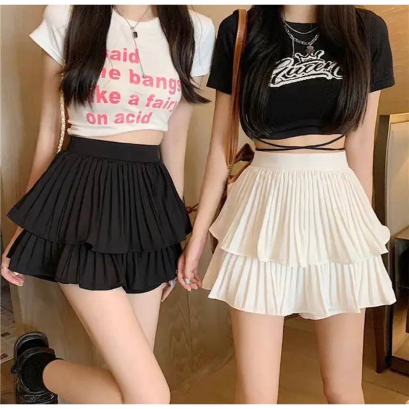 พร้อมส่ง* กระโปรงพลีทสั้น เอวสูง สีพื้น เข้ากับทุกการแต่งกาย สไตล์เกาหลี