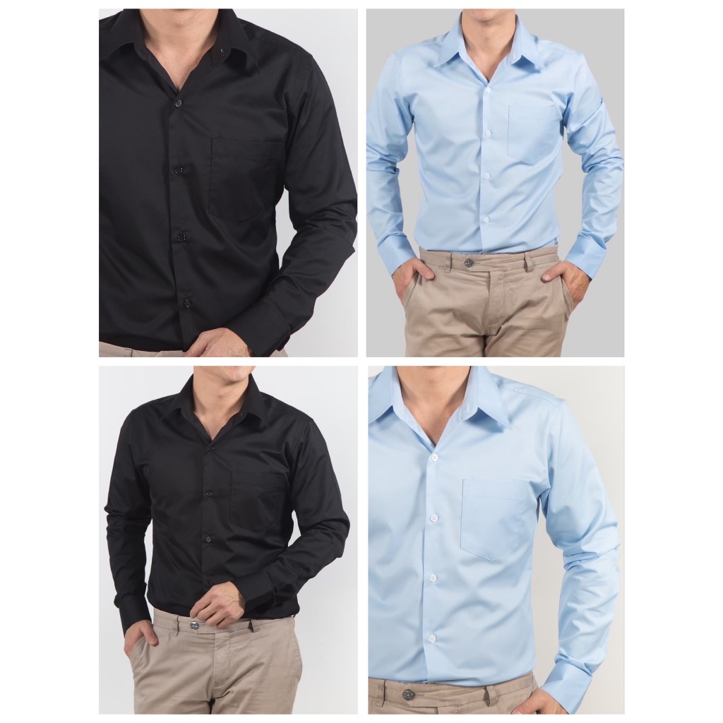 เสื้อเชิ้ตผู้ชายแขนยาว *ทรงเข้ารูป* ผ้าCotton เสื้อเชิ้ต ทำงาน สีพื้นสีเข้ม งานตัดเย็บละเอียด ผลิตเอง