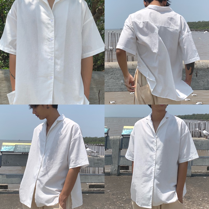 เสื้อฮาวายสีขาว โอเวอร์ไซส์ สไตล์มินิมอล