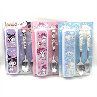 ชุดช้อนส้อมเด็ก Sanrio ช้อนส้อมลายการ์ตูน แสตนเลสหนาอย่างดี พร้อมกล่องพกพาสะดวก