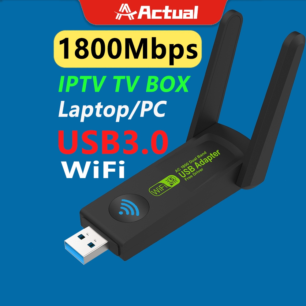 Actual ตัวรับสัญญาณการ์ดเครือข่ายเครื่องส่งสัญญาณ WiFi 2.4Gไร้สายUSB3.0 อะแดปเตอร์WiFi 1800M เหมาะสำหรับคอมพิวเตอร์เรา