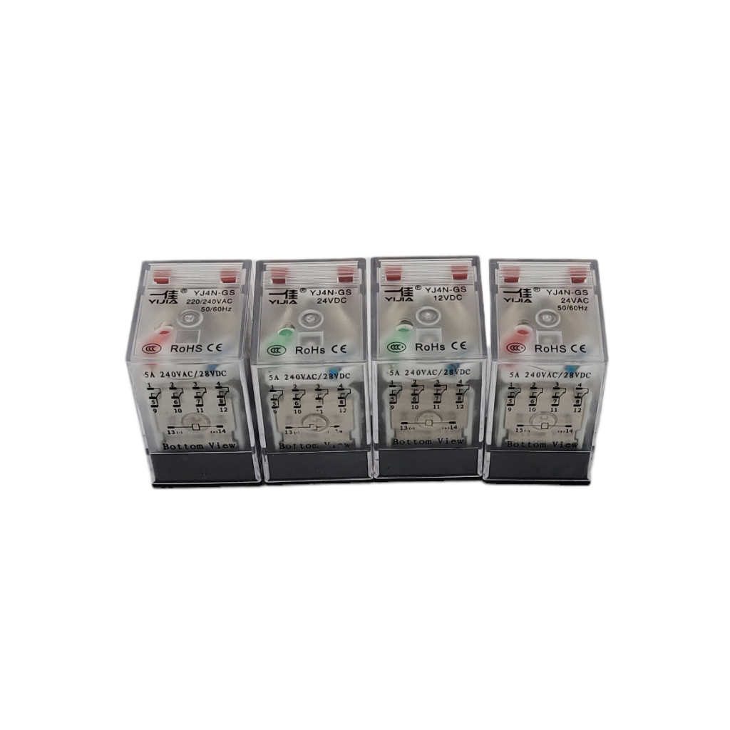 YJ4N-GS (MY-4N) รีเลย์14ขา รุ่นมีแลมป์ กระแส:5A Contact: 4NO 4NC Voltage:12VDC 24VDC 24VAC 220VAC สิ