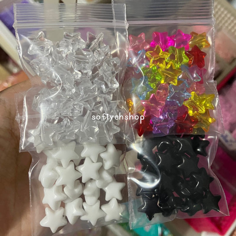 ลูกปัดดาวสีใส ขาว ดำ คละสี (ถุง 10 กรัม)