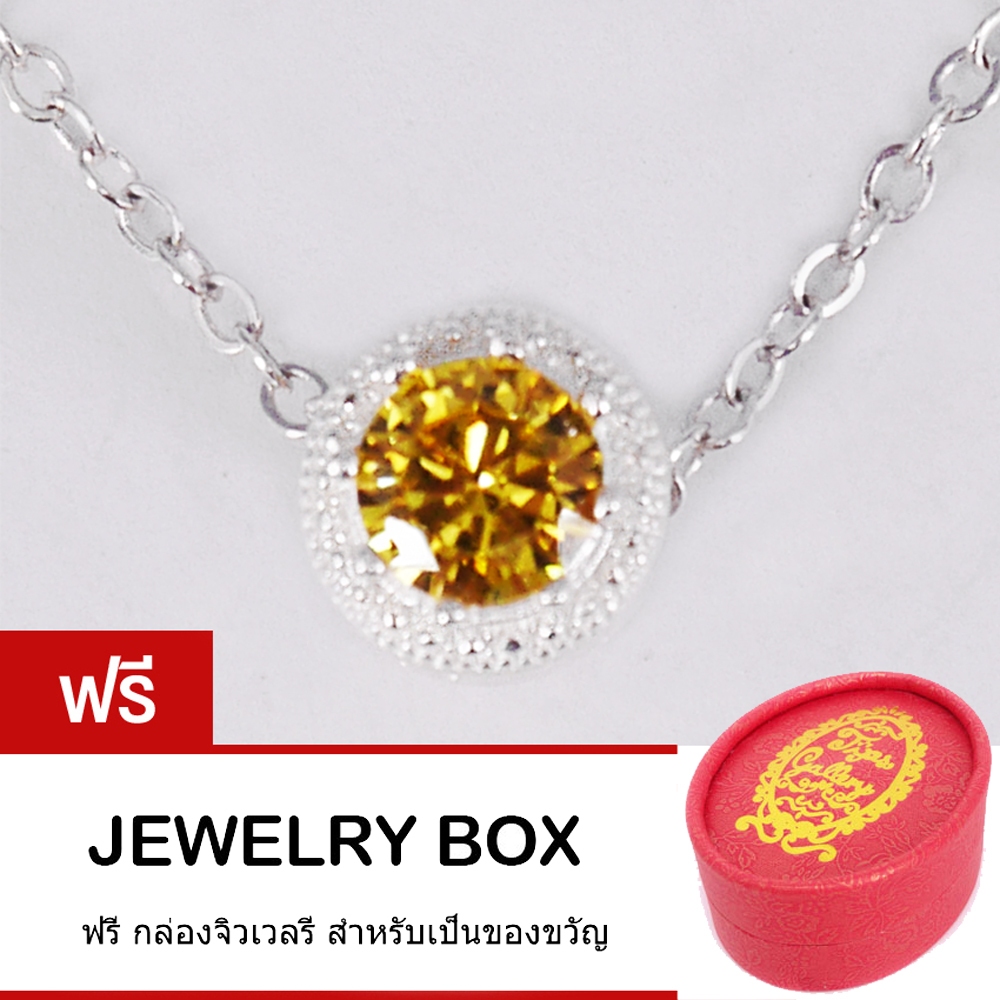 Tips Gallery สร้อยคอและจี้ชาร์มเงินแท้ 925 ฝัง เพชร CZ Yellow Sapphire Celeste  endless love TNS280