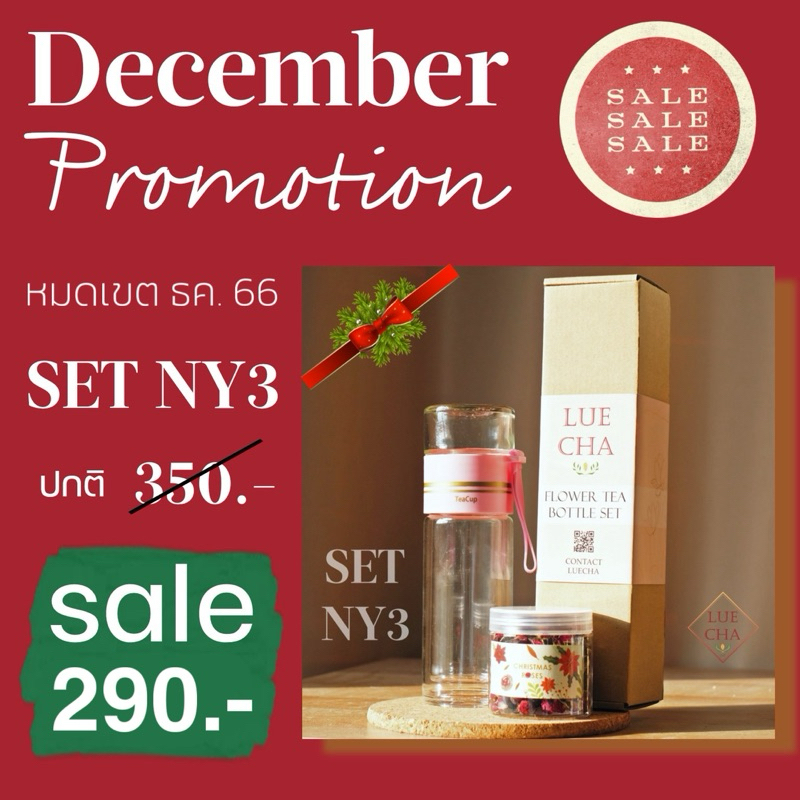 SET NY3 ของขวัญปีใหม่ ขวดชงชา Double wall พร้อมชาดอกไม้ (เลือกชาดอกไม้เองได้)