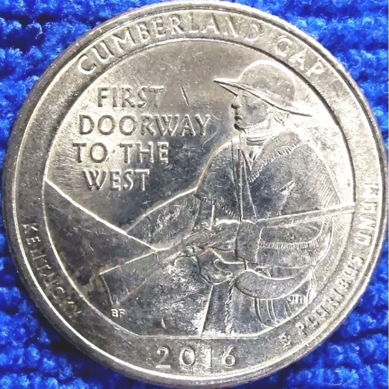 เหรียญ​ USA, 0.25​USD, ชุด​National​ Park​ Quarter, (Cumberland Gap), #0795T, ใช้แล้ว​