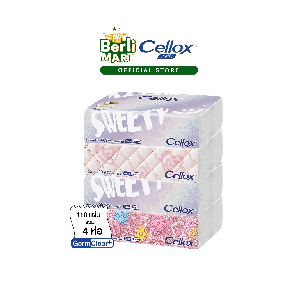 เซลล็อกซ์ พาสเทล ซอฟท์แพค 110 แผ่น แพ็ก 4 Cellox Pastel Softpack 110'S Pack.4 กระดาษเช็ดหน้า Facial Tissue