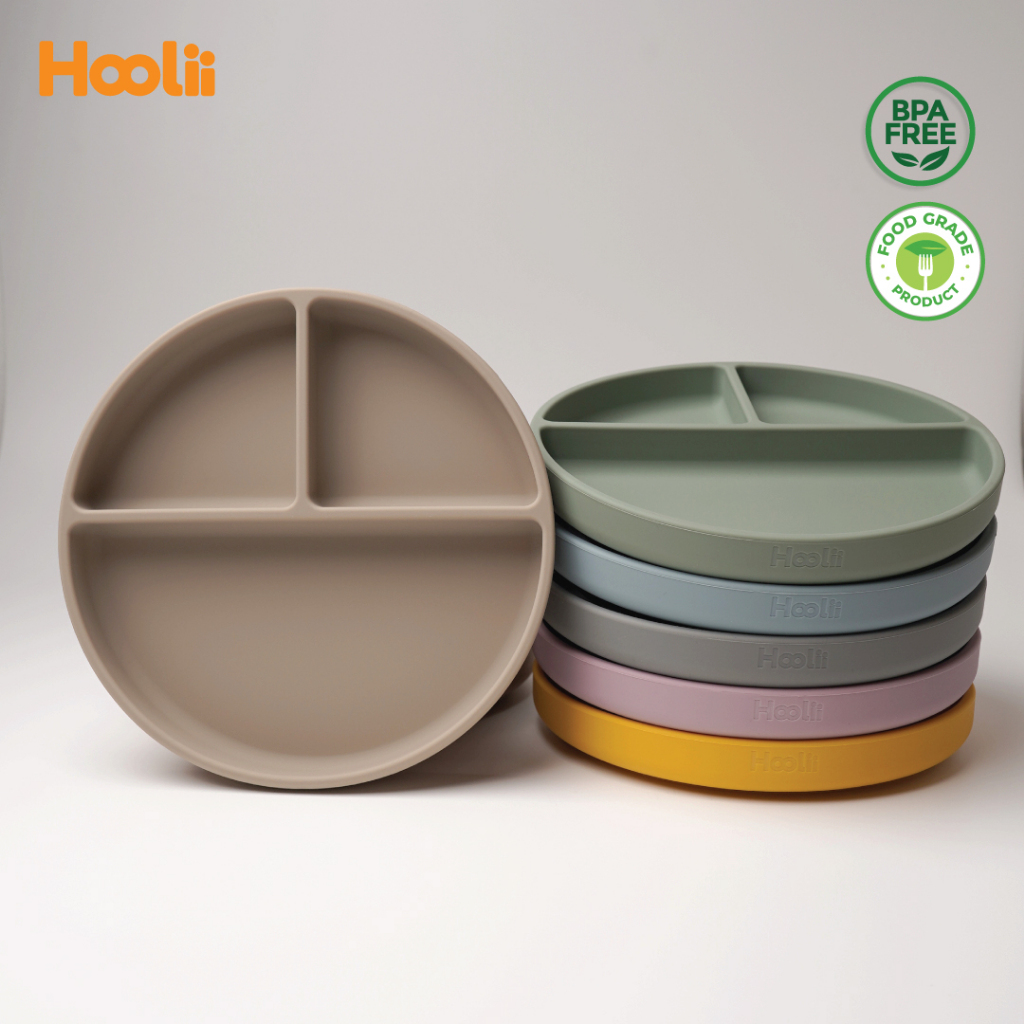 Hoolii จานซิลิโคน ฐานดูดสูญญากาศพร้อมฝาปิด
