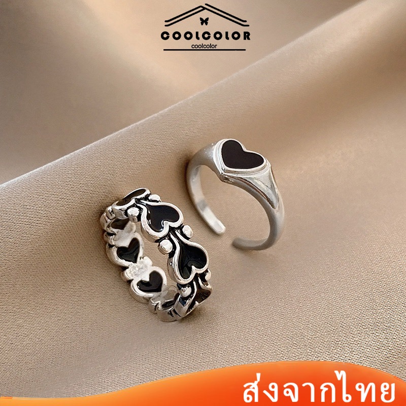 ในไทย💖2 ชิ้นแหวนหัวใจการเปิดแบบเรียบง่ายใหม่ประดับเจ้าหญิงปรับขนาด.COD