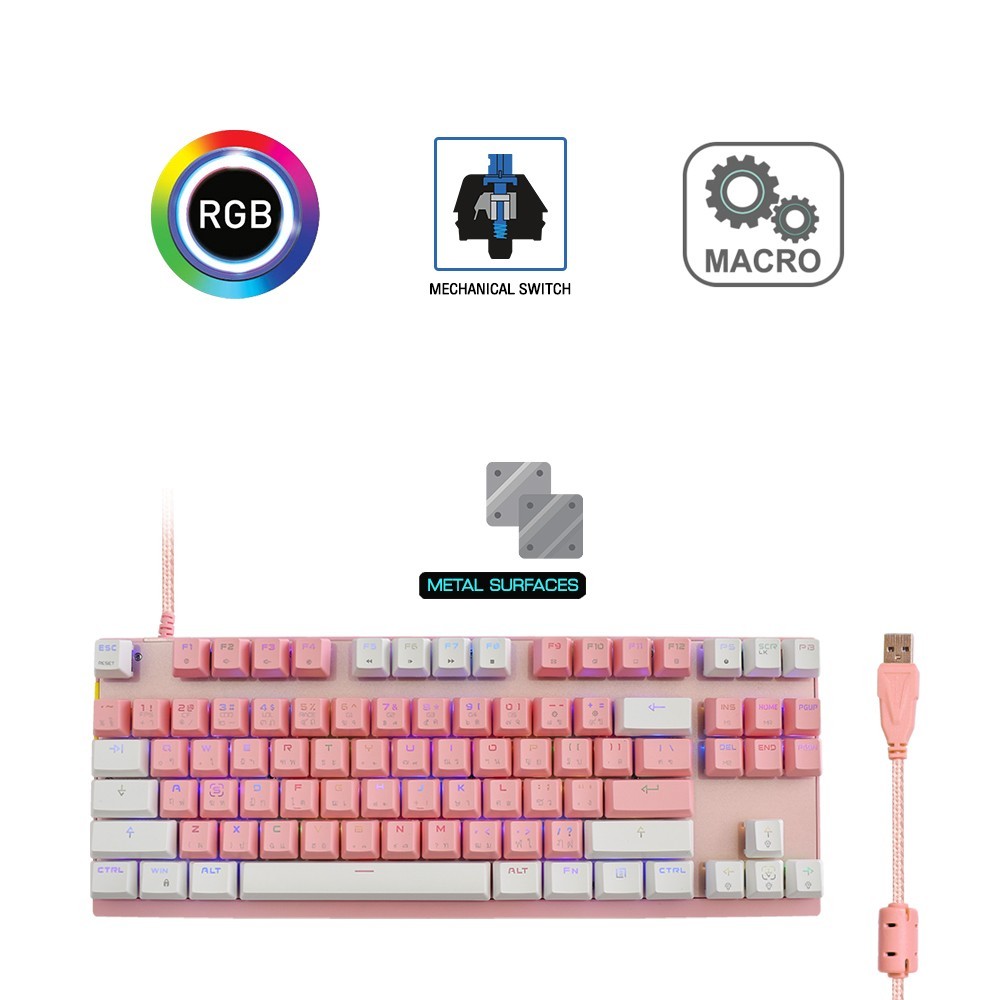 [ซื้อK83+แถมฟรี Mouse M933]OKER คีย์บอร์ด รุ่น K83 RGB ไฟเรืองแสงหัวเสียบ USB (Blue Switch)