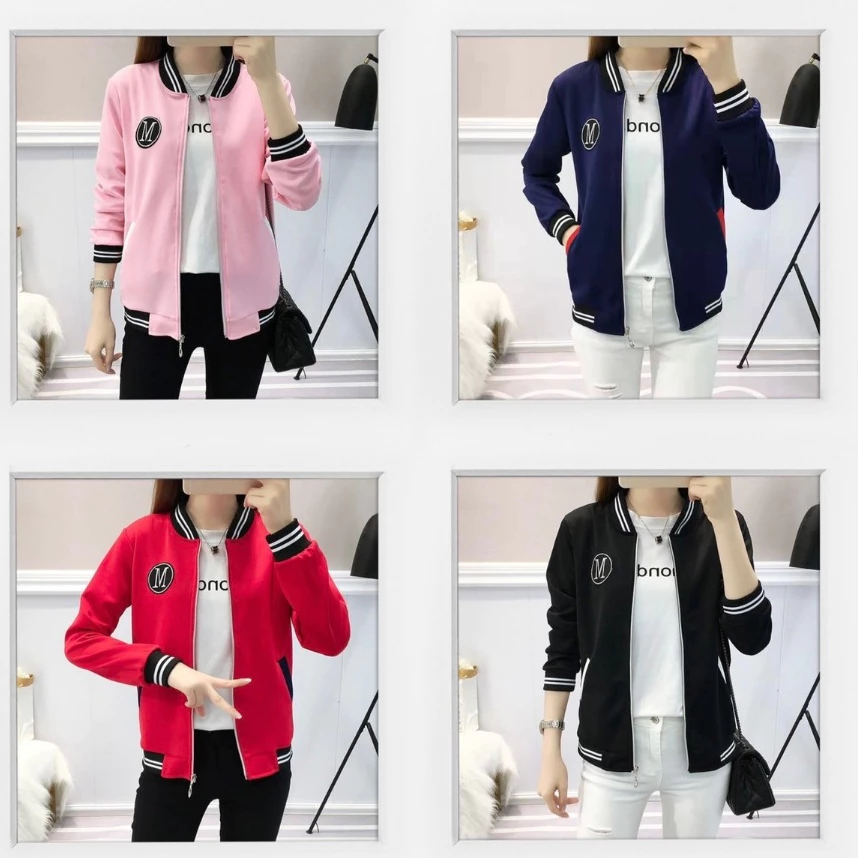 มาใหม่ เสื้อแจ็กเก็ตผู้หญิงแขนยาวมีกระเป๋าและซิปหน้า ลายM คลุมกันร้อนกันหนาวผู้หญิง