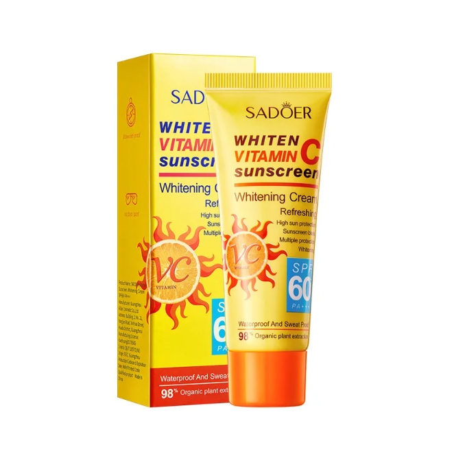 ครีมกันแดด กันแดด SADOER VC Sunscreen SPF60+pa+++ UV ซึมไว ไม่มัน ไม่อุดตัน สำหรับผิวแพ้ง่าย 40 g. ห