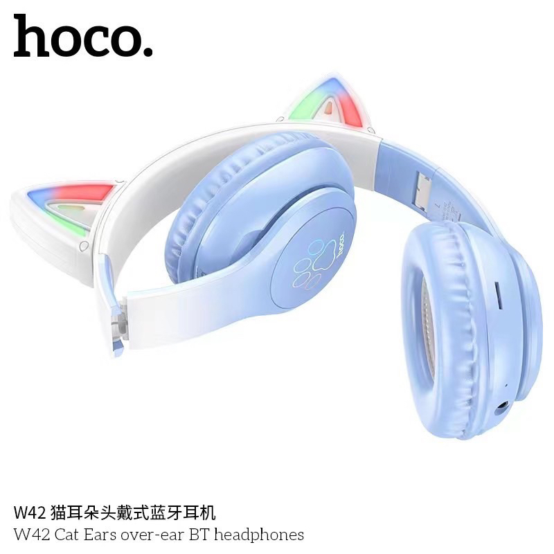 Hoco W42 Cat Ears over-ear headphone หูฟังบลูทูธไร้สาย มีไฟ LED รองรับการเชื่อมต่อ TF Card / 3.5 AUX