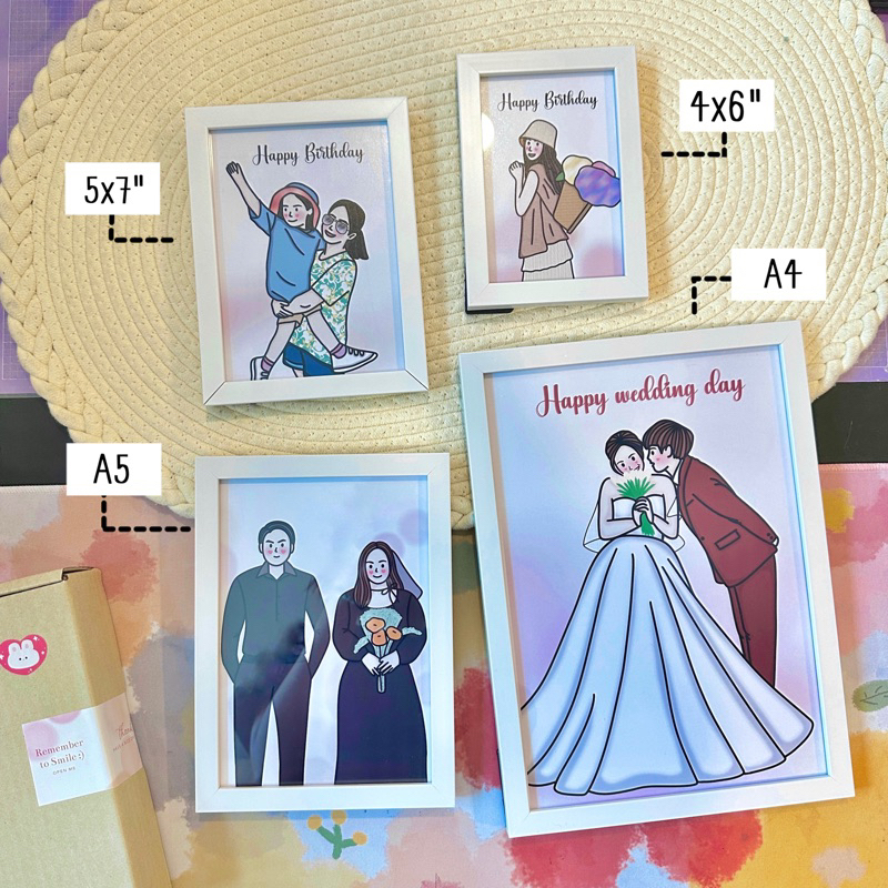 [พร้อมส่ง] รูปวาดจากภาพถ่ายใส่กรอบรูป พร้อมห่อกล่องของขวัญ ของขวัญวันเกิด ของขวัญรับปริญญา