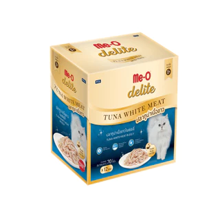 (12 ซอง) มีโอ ดีไลท์ อาหารแมวโตเพาช์ อาหารเปียกแบบซอง สูตรปลาทูน่าเนื้อขาวในเยลลี่ 70ก.