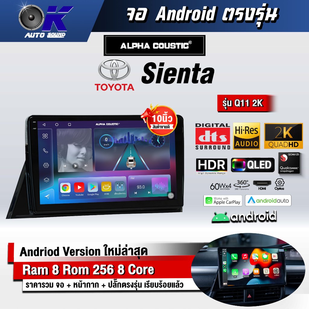 จอแอนดรอย ตรงรุ่น 10.1 นิ้ว Toyota  Sienta  (จอ Andriod แท้-รับประกันศูนย์ Alpha)