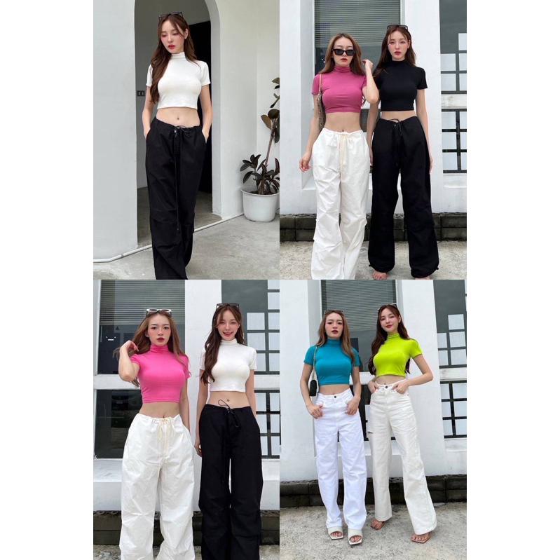 mnv_shop เสื้อครอปคอเต่าแขนสั้น ผ้าเรย่อน ทรงเกาหลีน่ารักมากๆๆๆ ( D11 )