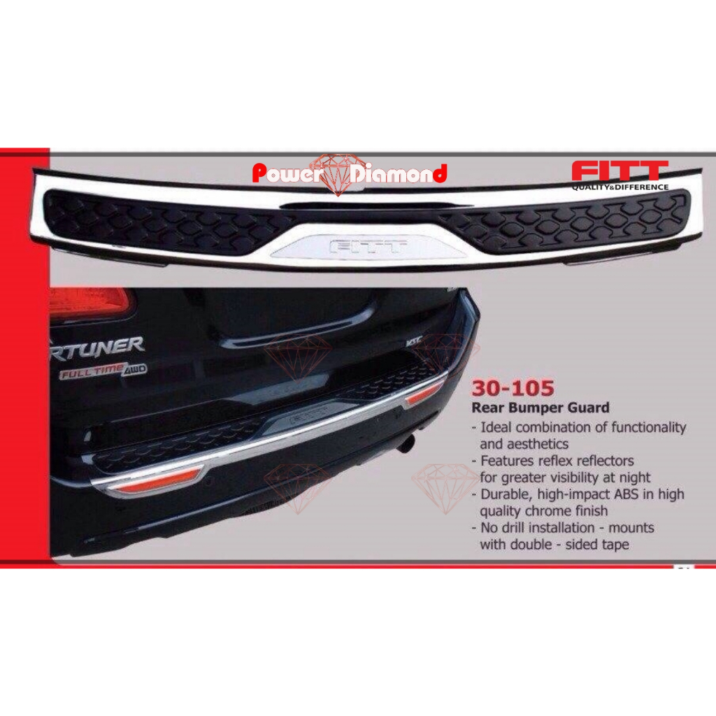 กันรอย ท้าย Toyota Fortuner ปี 2005 – 2011 โตโยต้า ฟอร์จูนเนอร์ ไฟทับทิม ชุบโครเมี่ยม สคัพเพลท กันชน หลัง กันรอยท้าย FIT