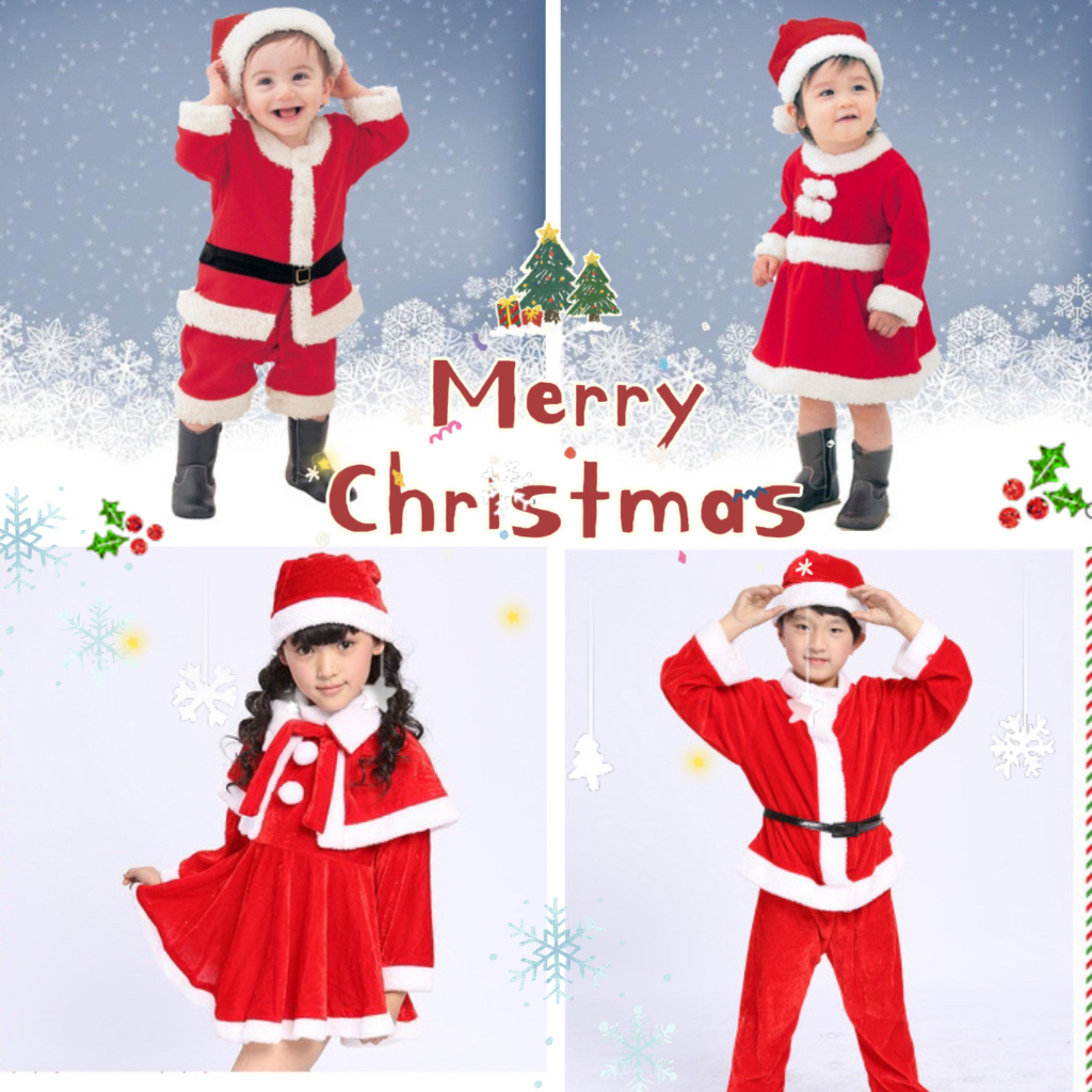 พร้อมส่งจ้าา ชุดซานต้าครอสเด็กชาย ซานตี้เด็กหญิง งานผ้ากำมะยี่ ใส่ออกงานสบาย น่ารัก /1-10ปี  XM