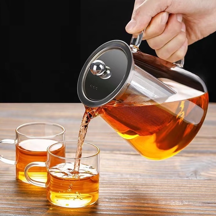 [C059]กาน้ำชากาต้มน้ำแก้วทนความร้อนพร้อมตัวกรองสแตนเลสโฮมออฟฟิศชุดชาแก้วชง Heat-Resistant Glass Teapot - รูปที่ 4