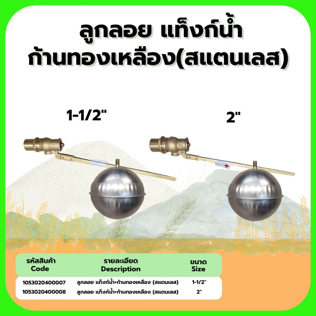 ลูกลอย แท็งน้ำ + ก้านทองเหลือง (สแตนเลส)