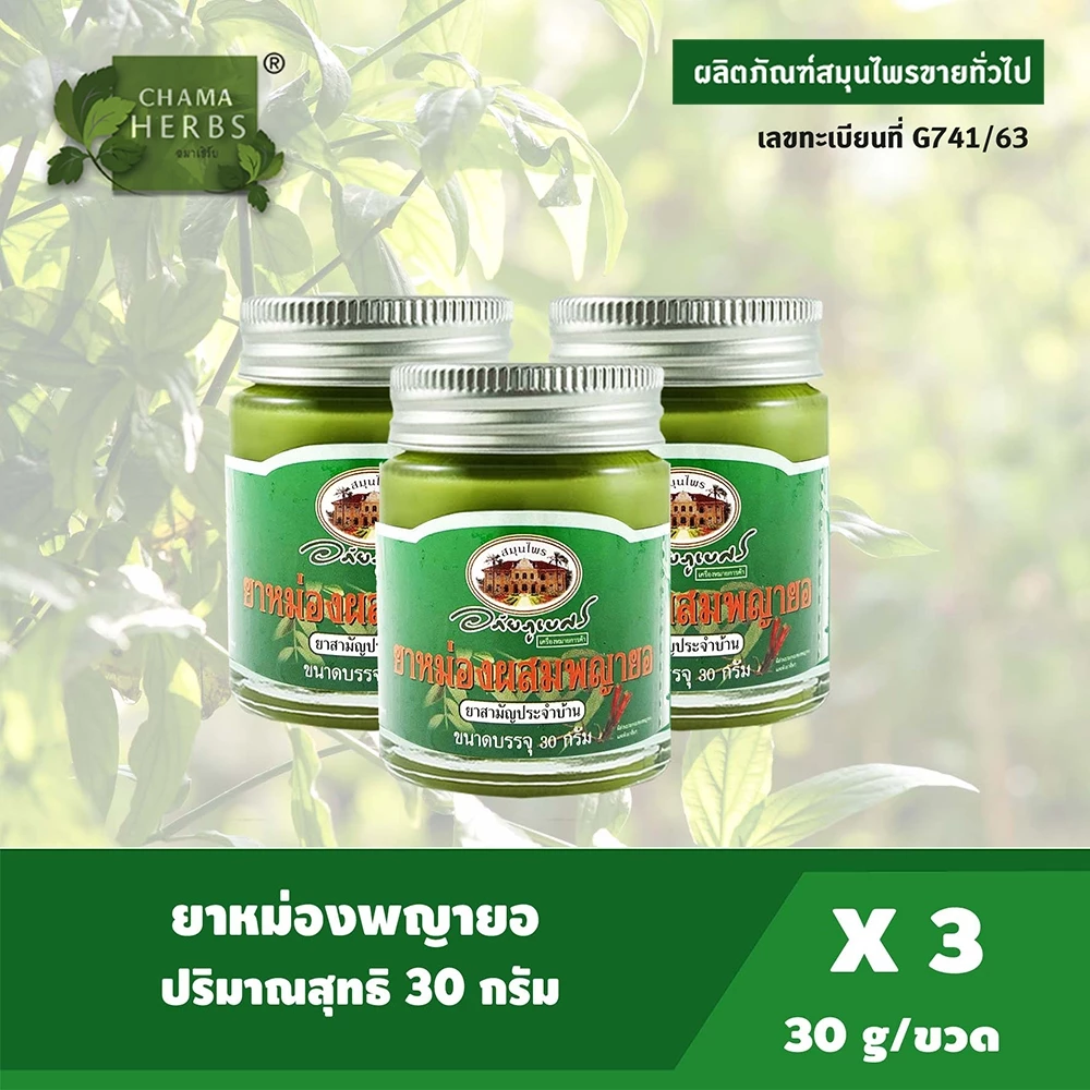 อภัยภูเบศร ยาหม่องผสมพญายอ 30 กรัม แพ็ค 3 ขวด (ยาสามัญประจำบ้าน)