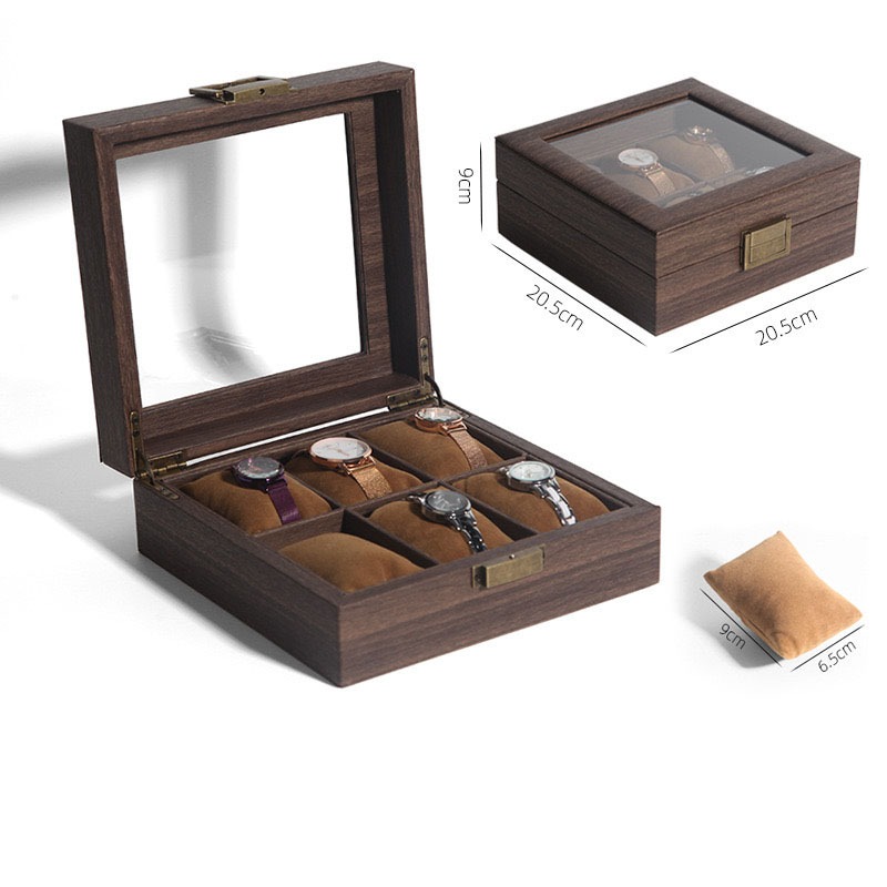 กล่องนาฬิกา 6 เรือน หนังPUลายไม้สไตล์เรโทร Watch Box กล่องของขวัญ
