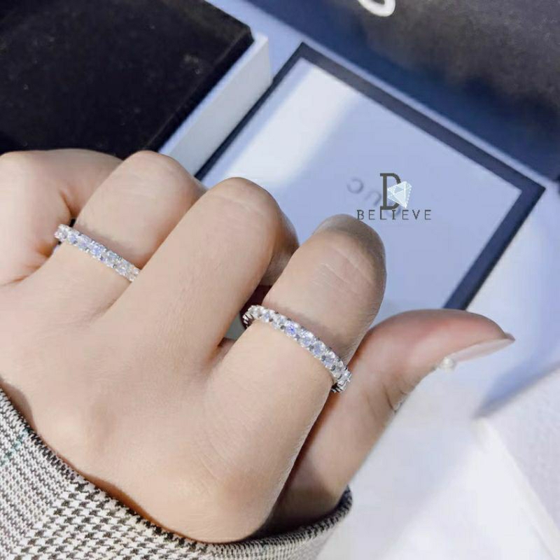 แหวนเพชรล้อมรอบวง แหวนเพชรแถว CZ Diamond เพชรสวิส18K พร้อมกล่องกำมะหยี่