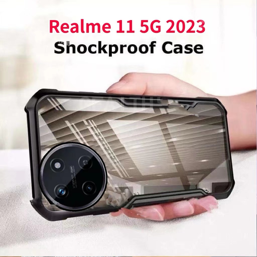 HHLเคสขอบสีหลังใส Oppo Realme 11 11X กันกระแทก ออปโป้ เรียลมี11 Realme 11X