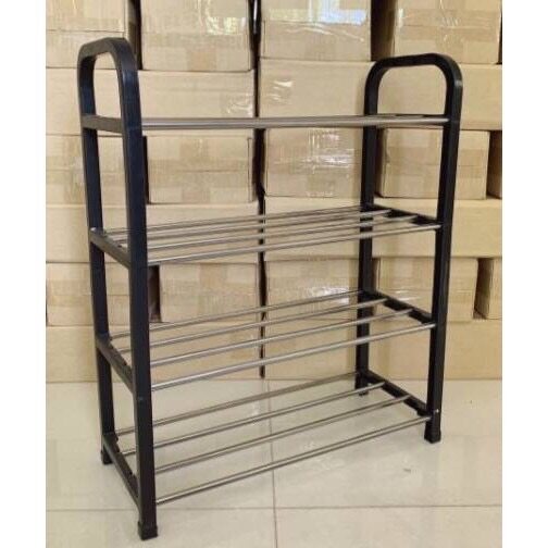 ชั้นวางรองเท้าเหล็ก 4 ชั้น *สีดำ* พร้อมส่ง ประกอบง่าย แข็งแรง